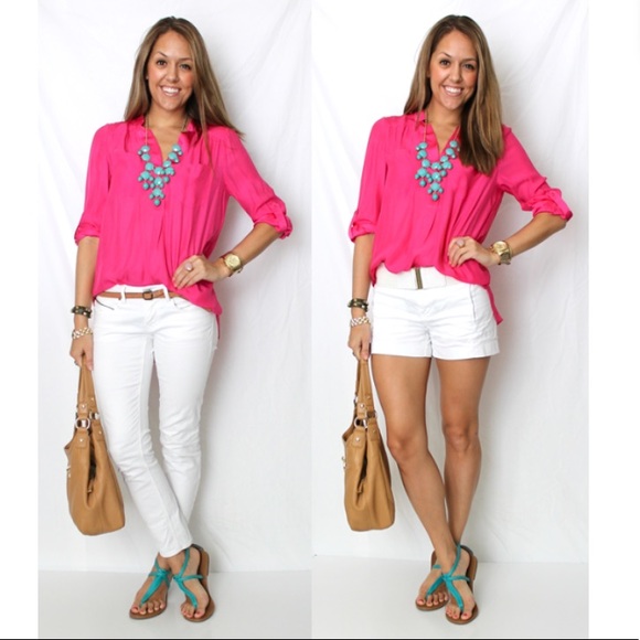 a.n.a 2 pocket tab sleeve button down Blouse - Picture 1 of 5