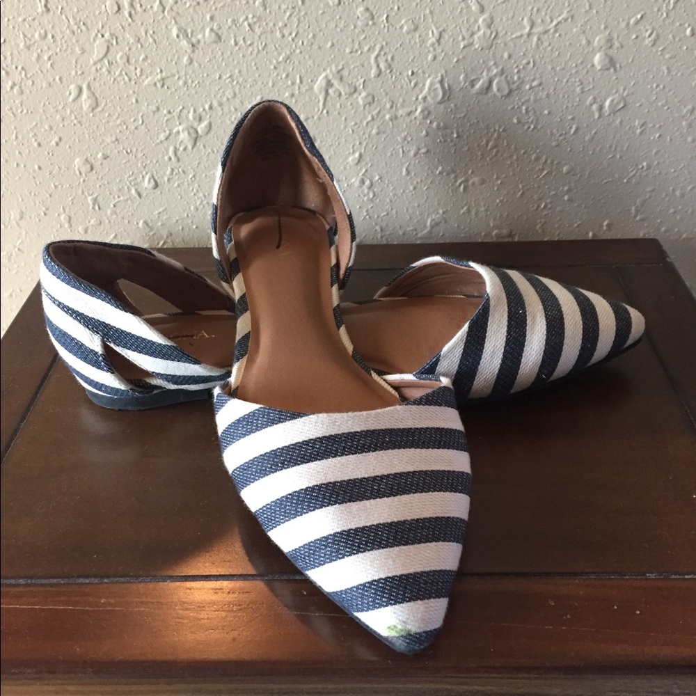 Blue and White stiped flats