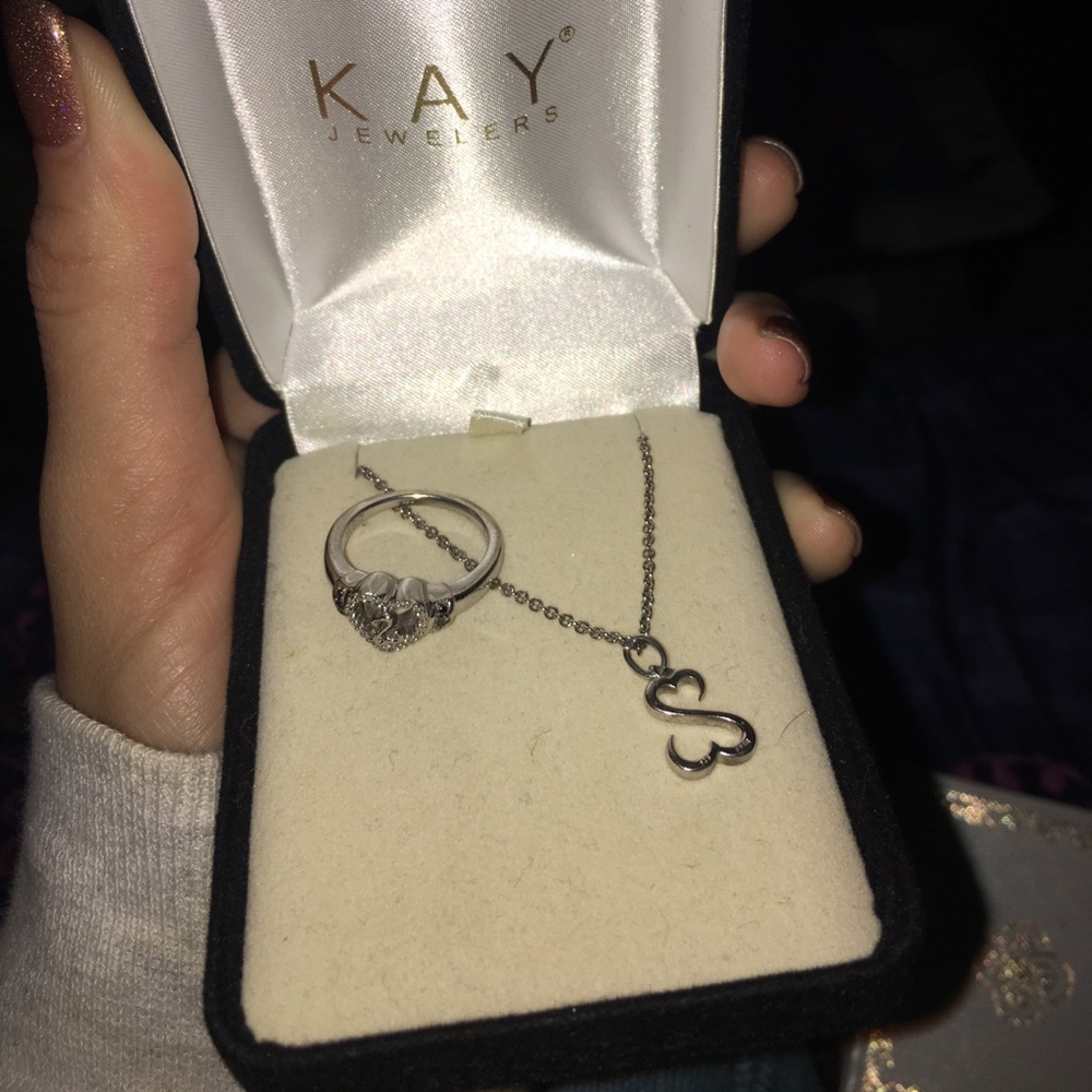Kay's open heart necklace  & ring combo