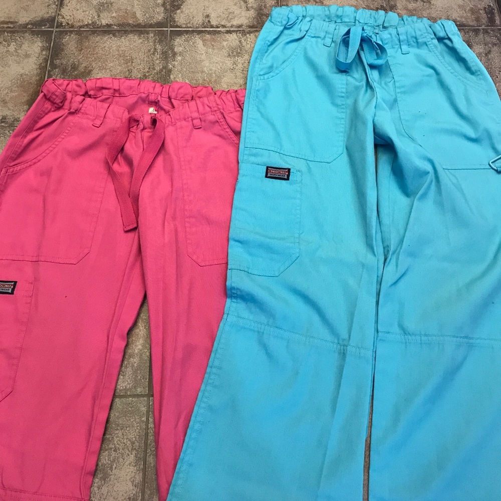 Blue and pink scrub pants