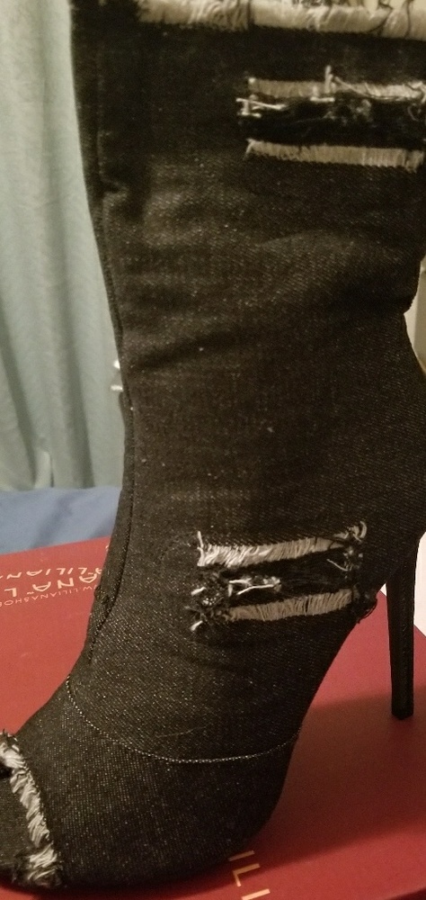 Liliana Black Denim Ankle Booties as 7-1/2
