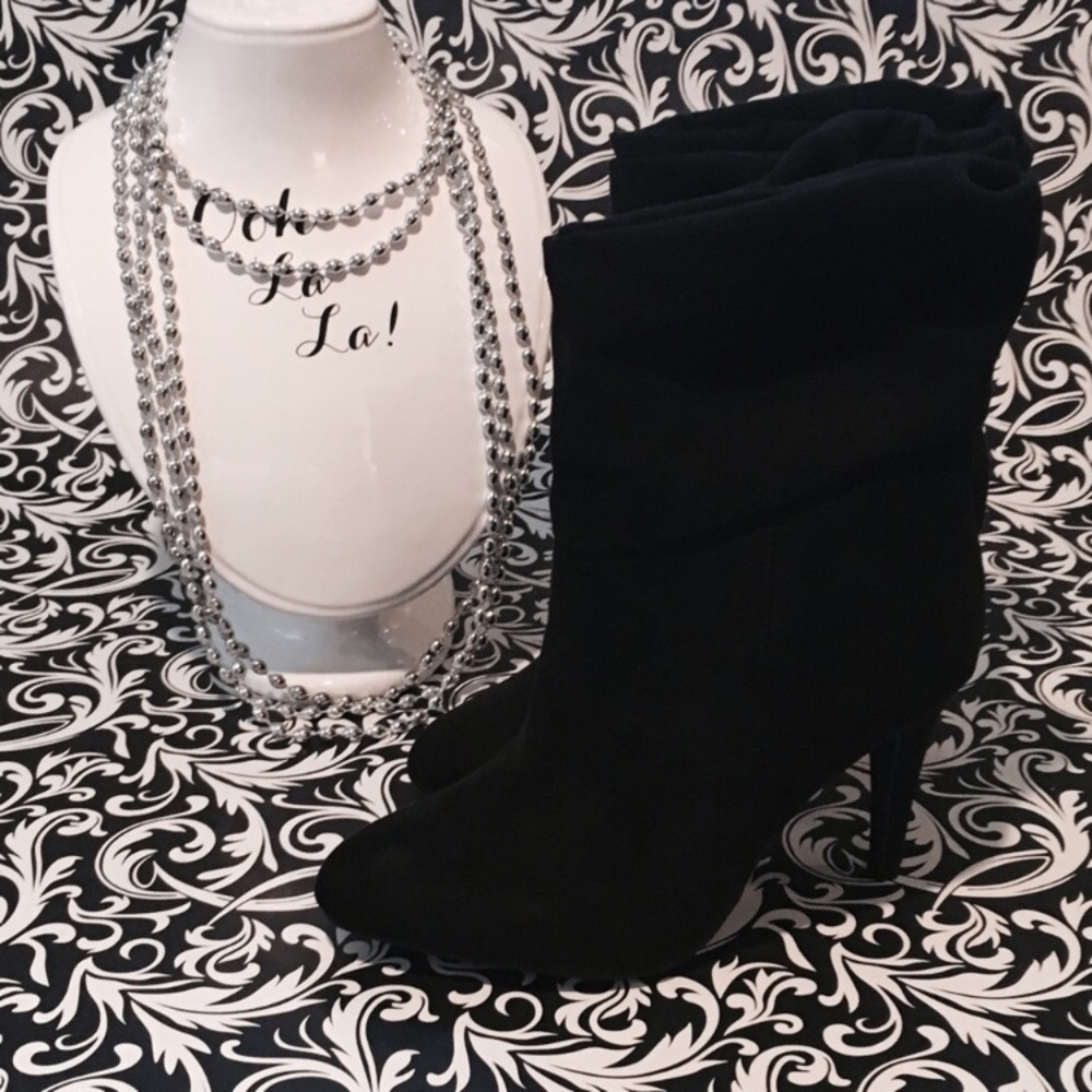 Candie's black heeled faux suede boots - Picture 3 of 6