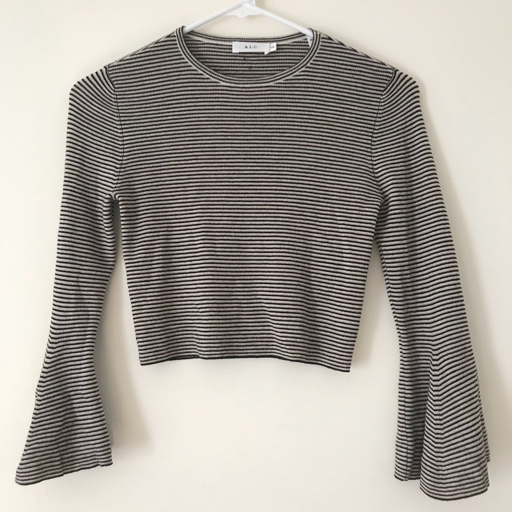 A.L.C. Crop Top Striped with Bell Sleeves