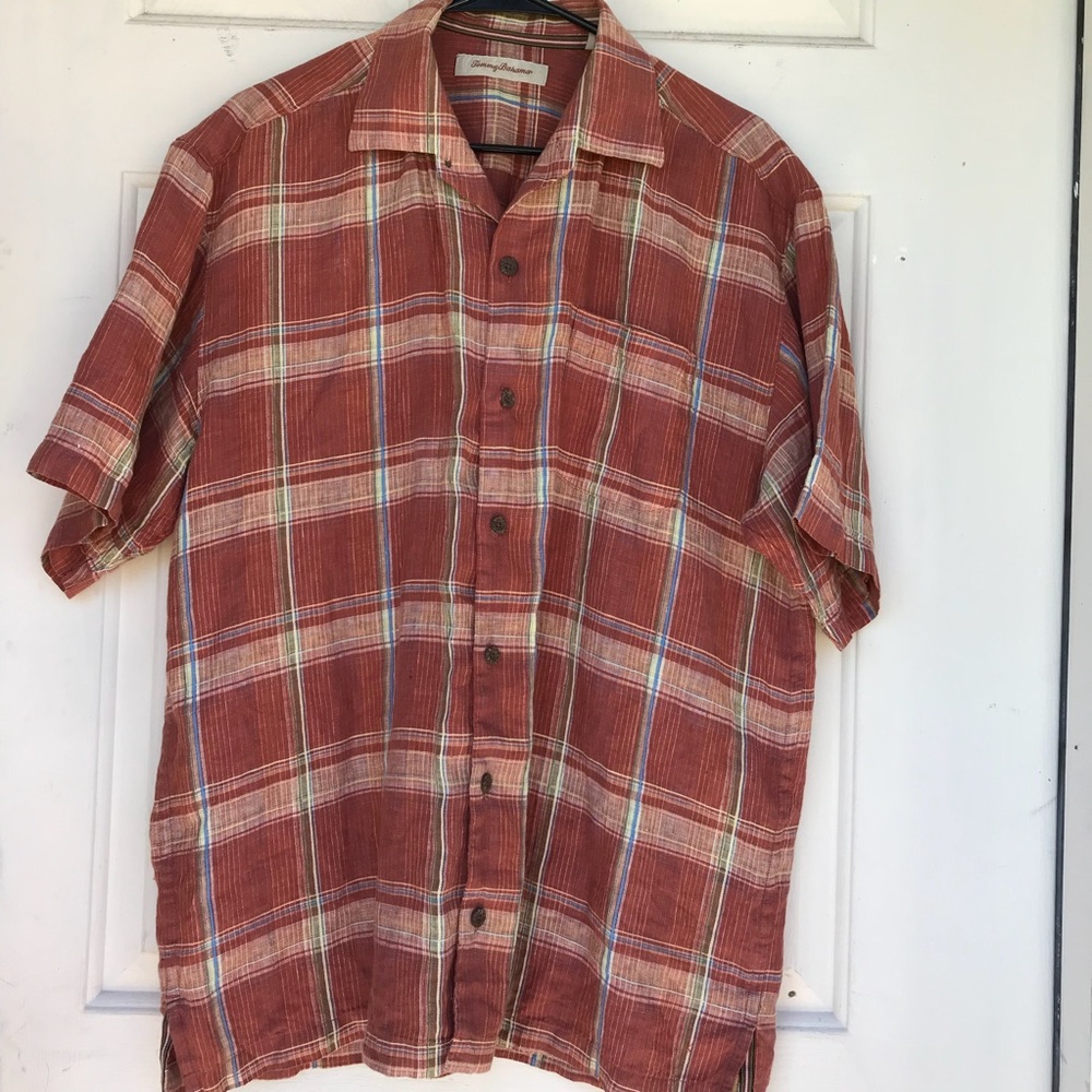 ❤️❤️Tommy Bahama Plaid Linen camp shirt L
