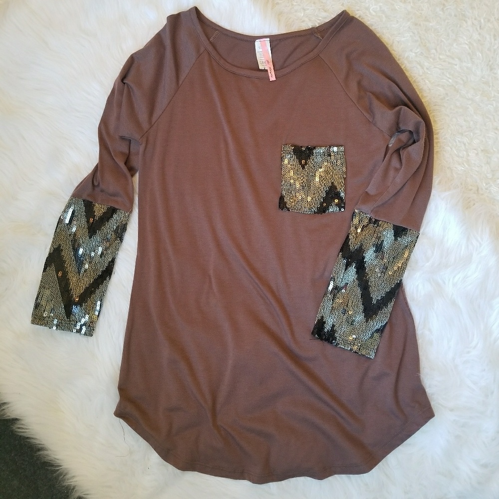 Long Sleeve Sequin Blouse