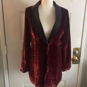 NWT Soft Surroundings Maroon Velvet smoking jacket