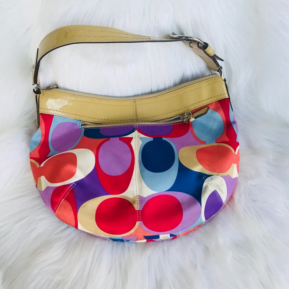 Coach Canvas Monogram and Patent Leather Hobo Bag - Picture 2 of 8