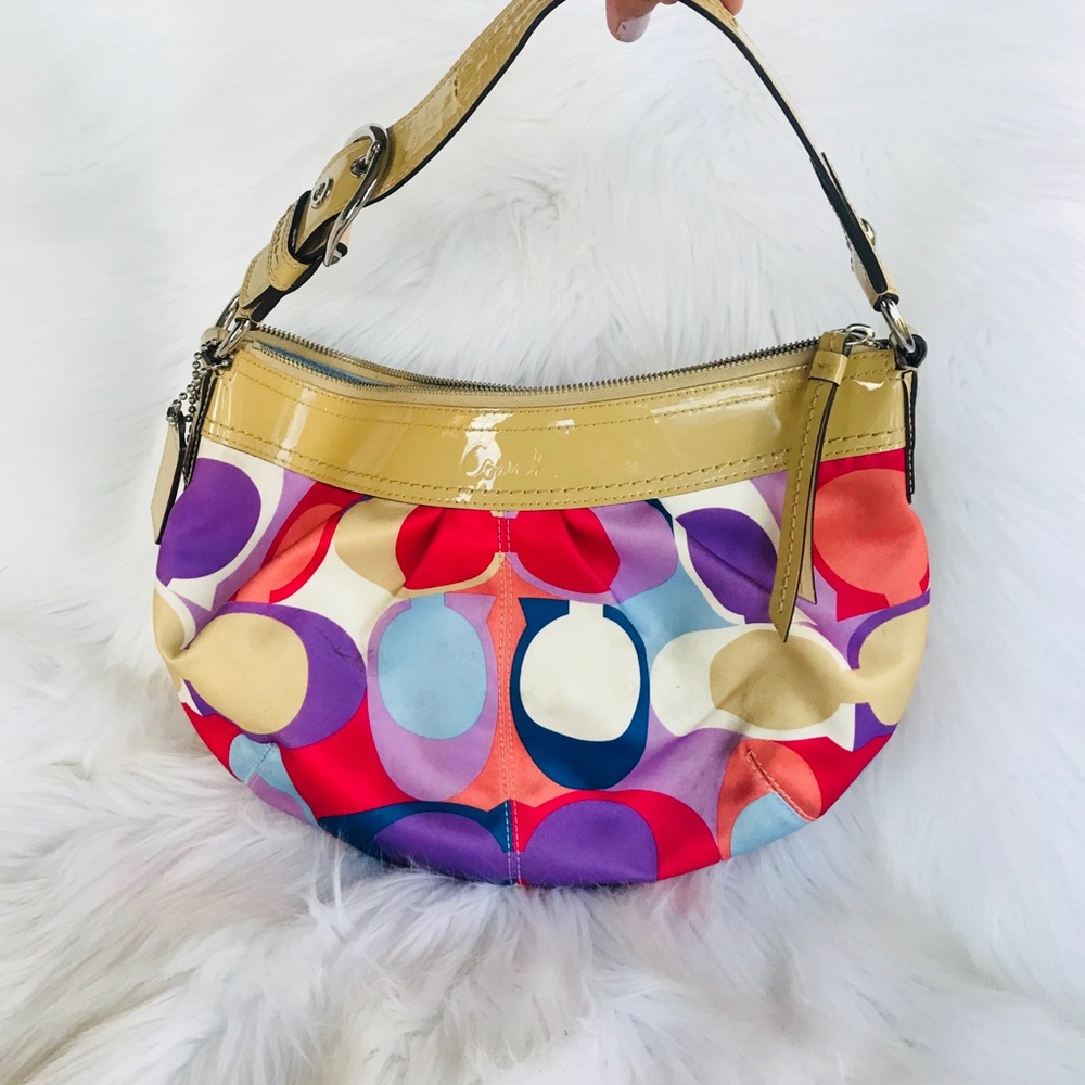 Coach Canvas Monogram and Patent Leather Hobo Bag - Picture 4 of 8