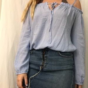 Long sleeve, off the shoulder striped shirt