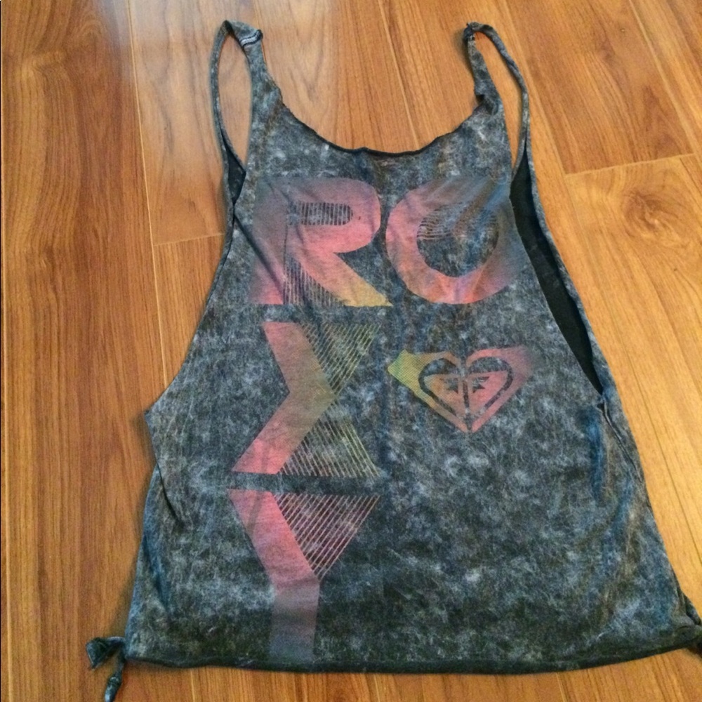 SALE! ROXY BRAND GREY GRAPHIC HAND CUT TANK TOP