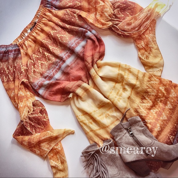 SALE🛎BOHO ORANGE & RUST BELL PEASANT DRESS S - Picture 1 of 5