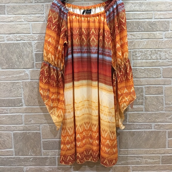 SALE🛎BOHO ORANGE & RUST BELL PEASANT DRESS S - Picture 2 of 5