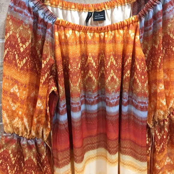 SALE🛎BOHO ORANGE & RUST BELL PEASANT DRESS S - Picture 3 of 5