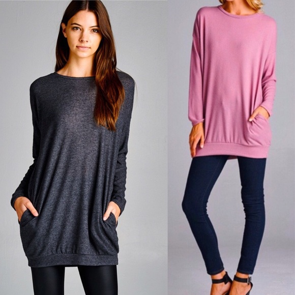 SOFT Sweatshirt Tunic Pockets Long Sleeve Pullover - Picture 4 of 8