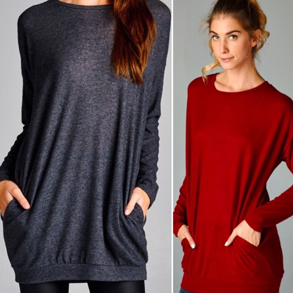 SOFT Sweatshirt Tunic Pockets Long Sleeve Pullover - Picture 6 of 8