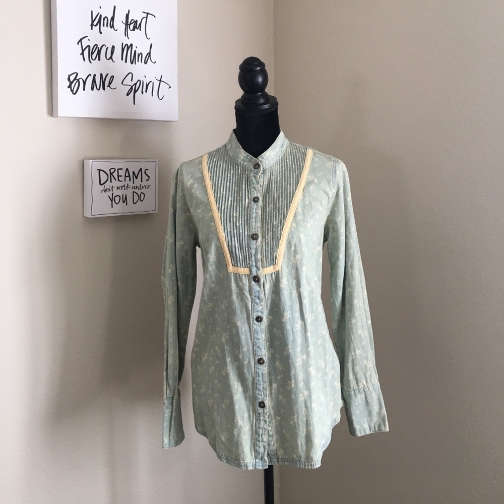 Free People Button Down Western Antique Boho Shirt
