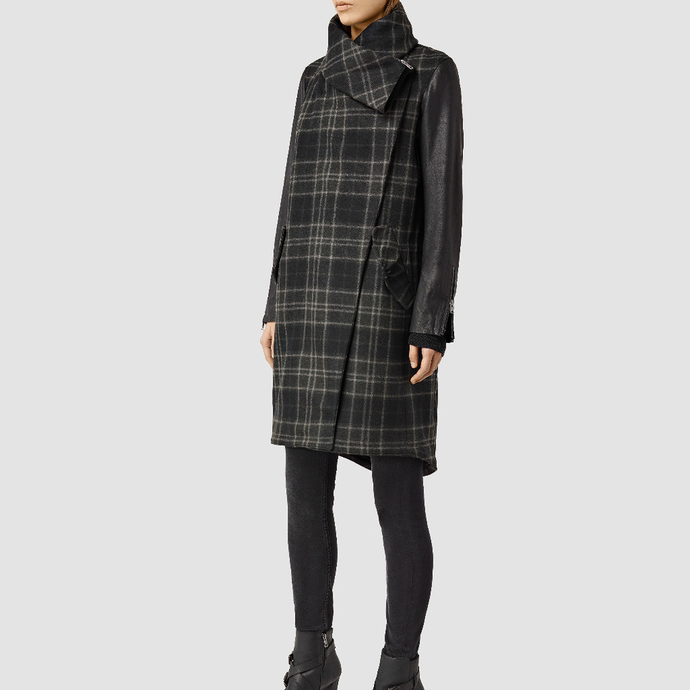 HP AllSaints DELLA Wool Leather Parka US 2 - Picture 2 of 5