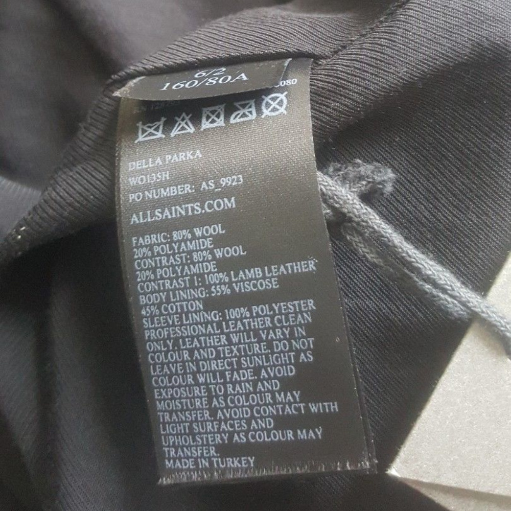 HP AllSaints DELLA Wool Leather Parka US 2 - Picture 4 of 5