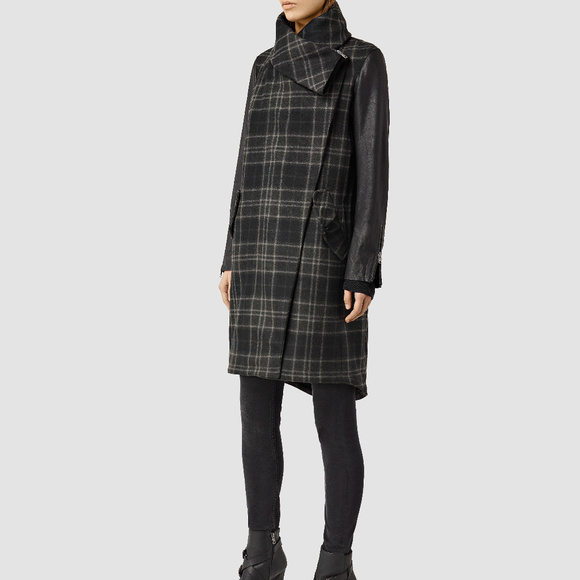 HP AllSaints DELLA Wool Leather Parka US 2 - Picture 2 of 5