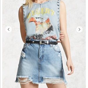 Distressed Denim Mini Skirt