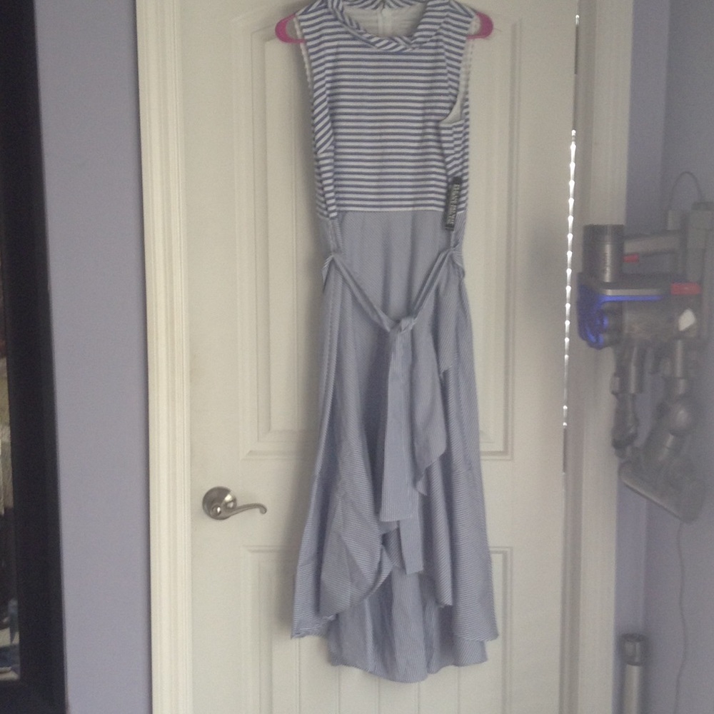 Blue and white striped dress