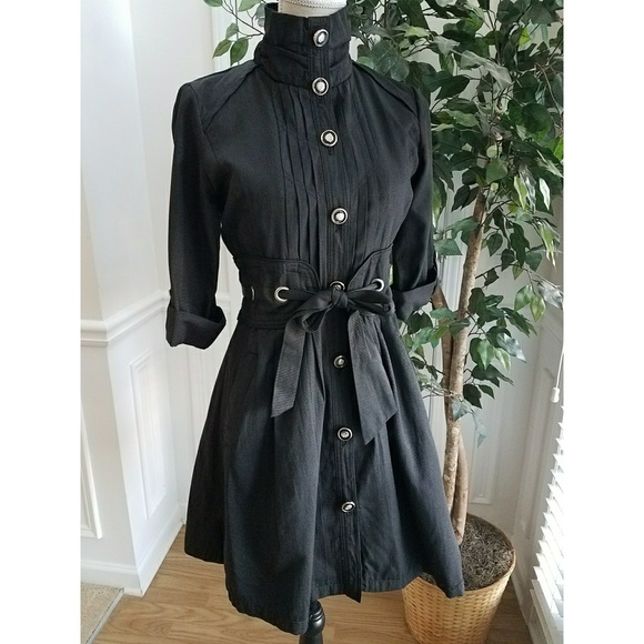 Rhapsodielle Dresses & Skirts - Black Belted 3/4 Sleeves Mini Coat Dress Size M