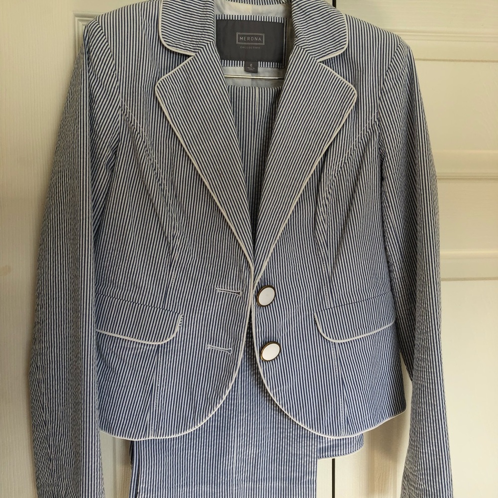 Seersucker pant suit.