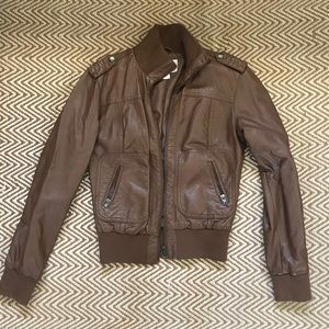 Brown Leather Bomber Jacket