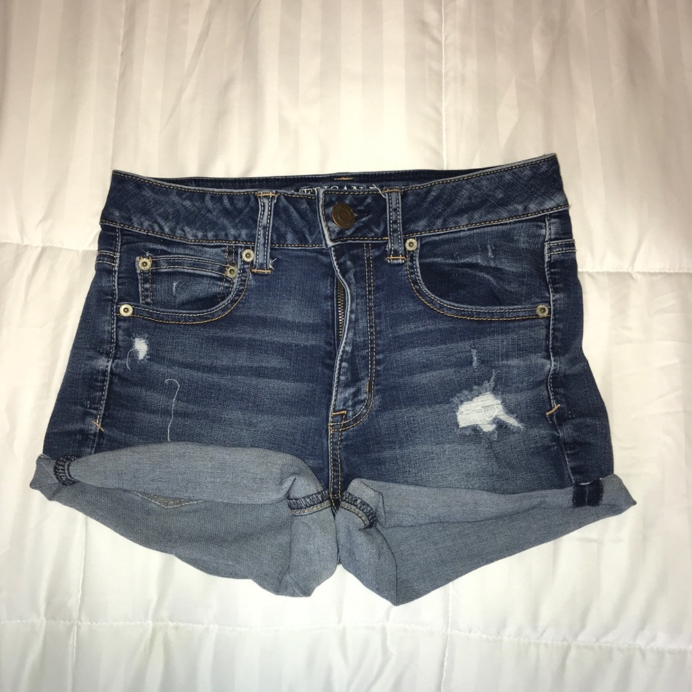 american eagle high rise denim shorts
