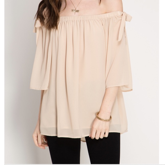 Francesca Off The Shoulder Beige Blouse - Picture 1 of 1