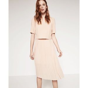 Zara pink cream pleated dress