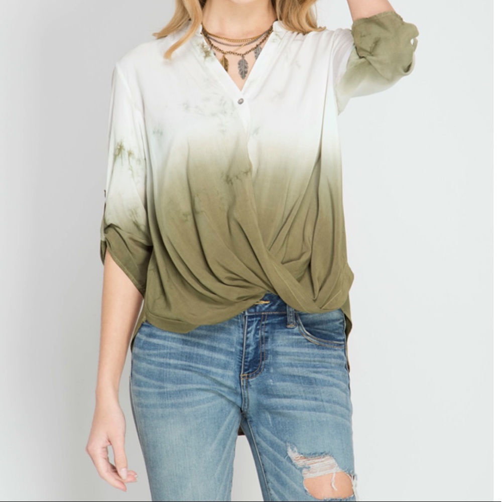 Olive Green Boho Wrap Blouse