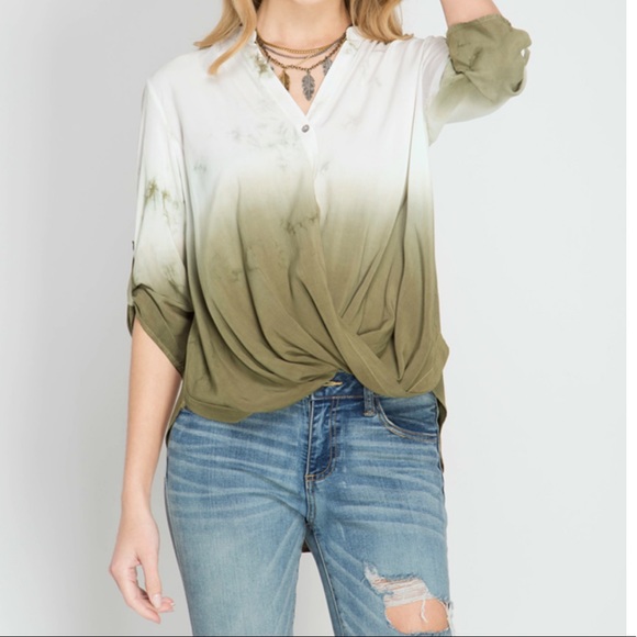 Olive Green Boho Wrap Blouse - Picture 1 of 1