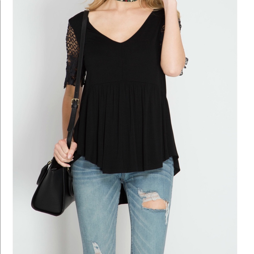Daphne Black Embellished Sleeve  Blouse