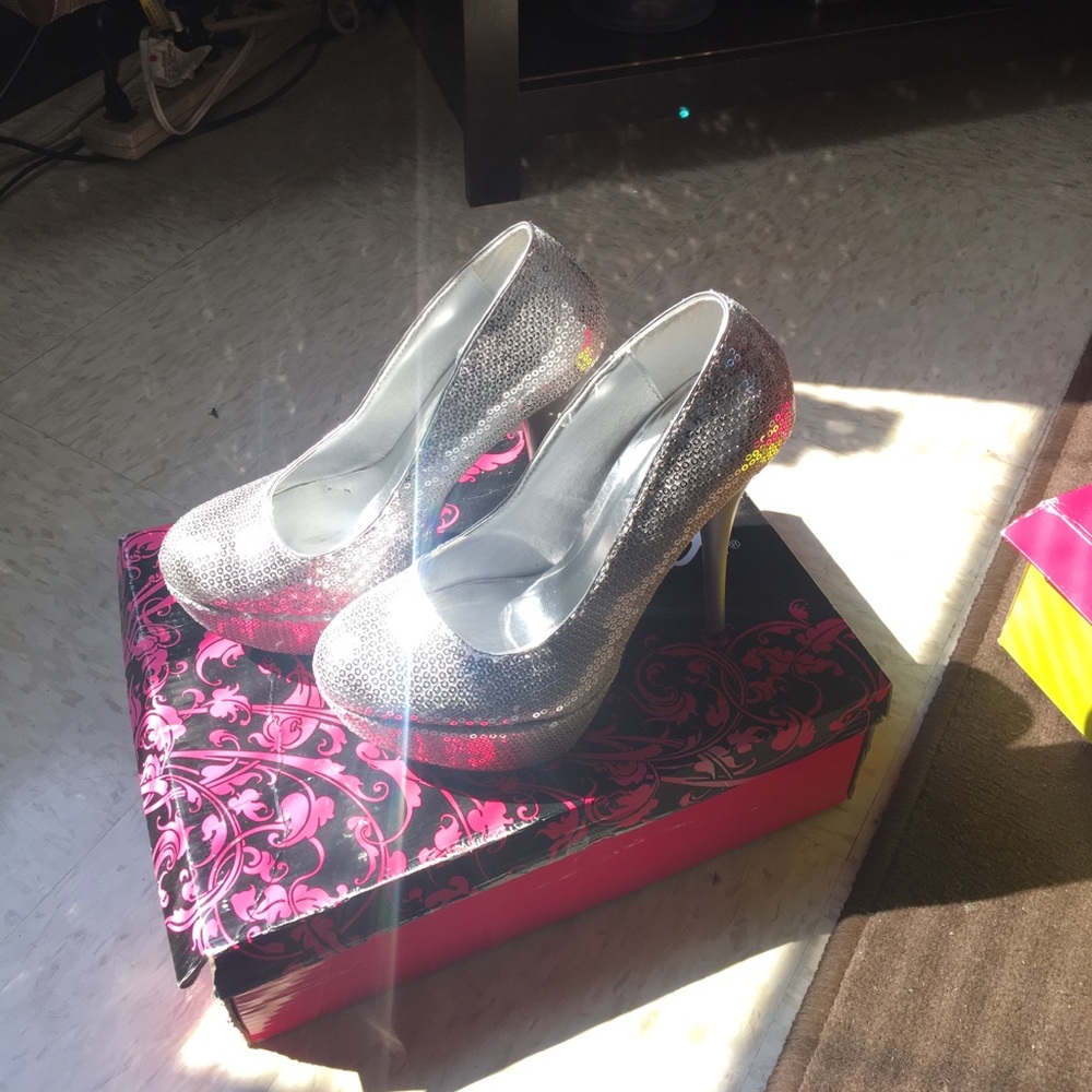 Silver sequined heels