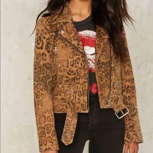 Nast Gal Suede leopard print moto jacket.