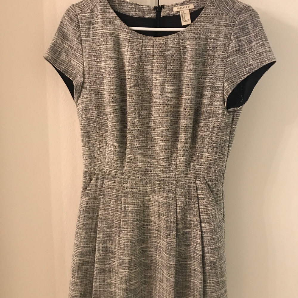 Grey Pleated Work Dress