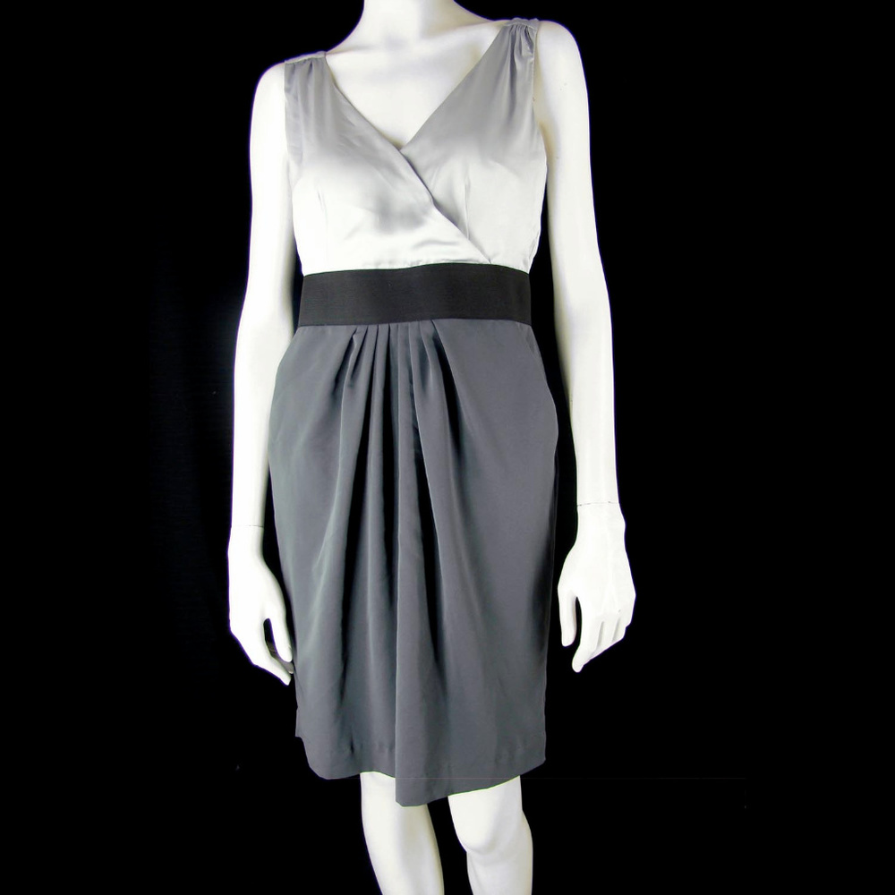 H & M Cocktail Dress Gray Black Color Block 8