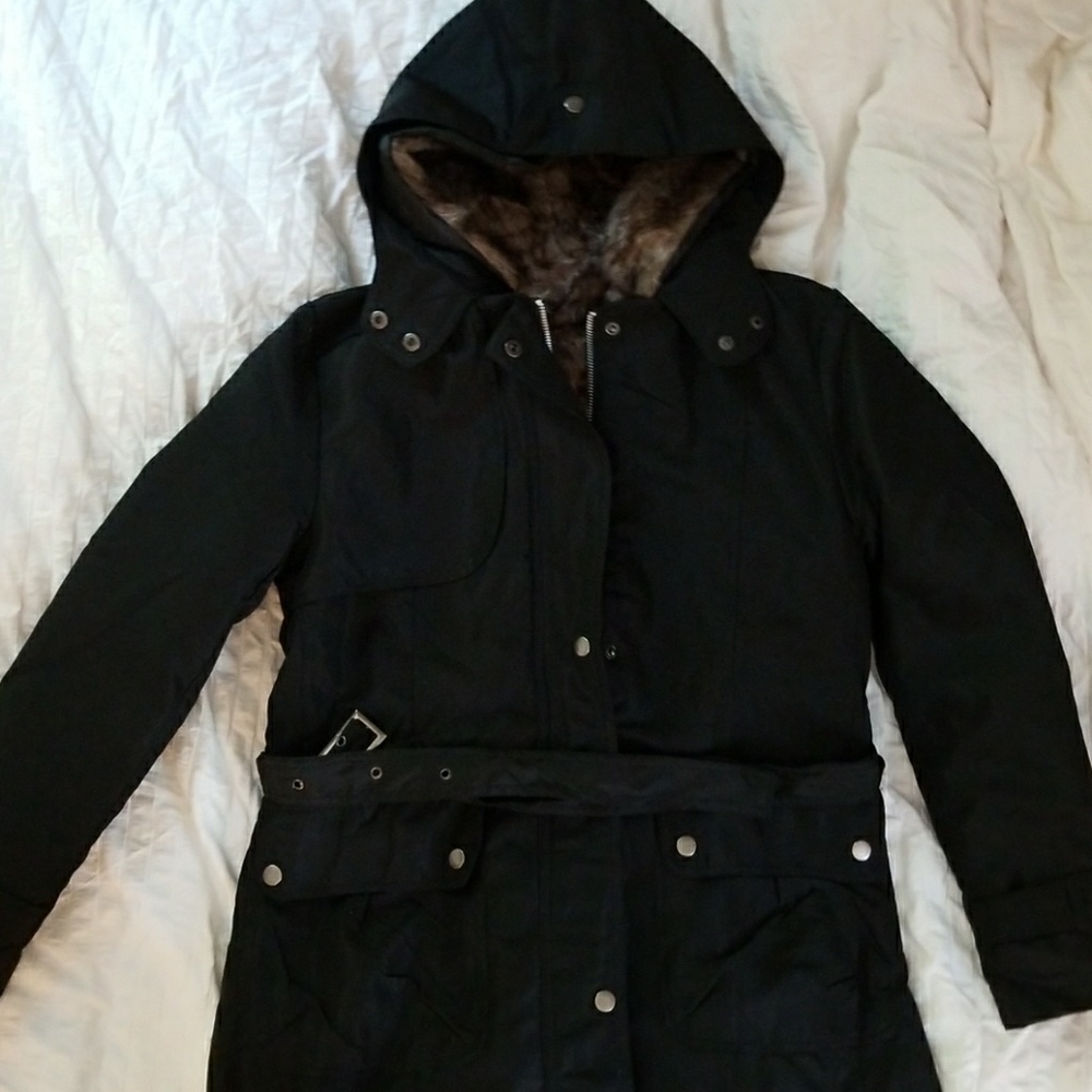 Black belted  furry winter jacket