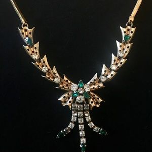 1940s Spiky Emerald Green Rhinestone Necklace