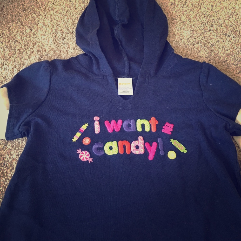Gymboree long sleeve hooded T “I want candy” sz 7