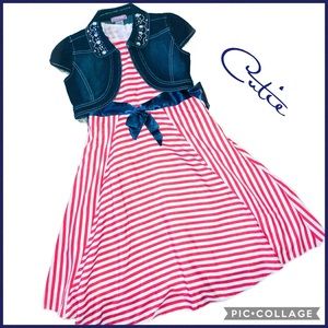 Cutie Fashion Candy Striped Dress/Denim Shrug Sz L