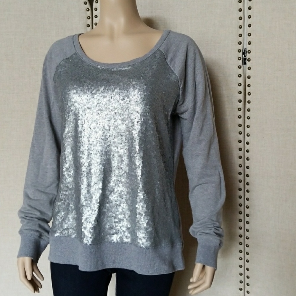 Banana Republic Silver Sequined Knit Top
