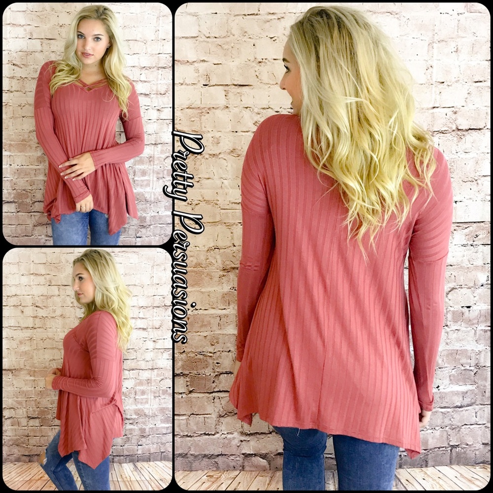 NWT Mauve Strappy Neck Long Sleeve Tunic Top - Picture 3 of 5