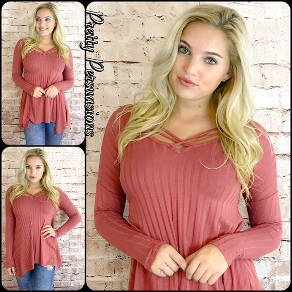 NWT Mauve Strappy Neck Long Sleeve Tunic Top - Picture 4 of 5