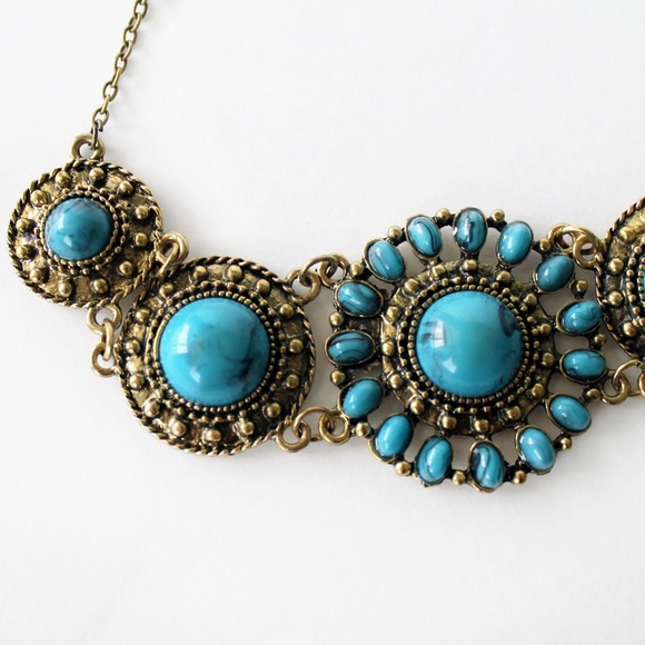 Boho Turquoise Statement Necklace - Picture 2 of 3
