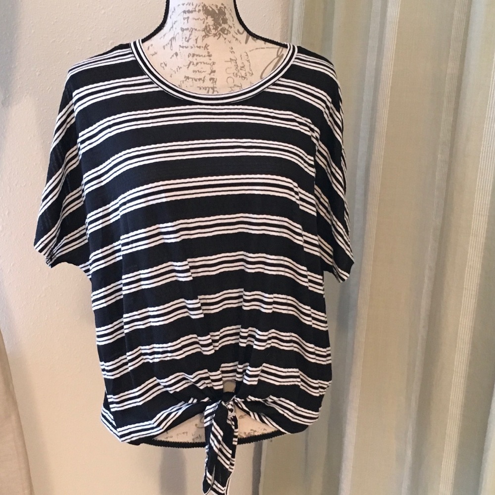 Rafaella Sport Blk/White Stripped  Front Tie Top