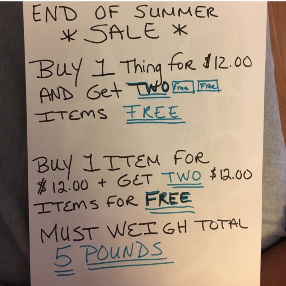 BUY 1 ITEM FOR $12.00 AND GET 2 $12.00 ITEMS FREE