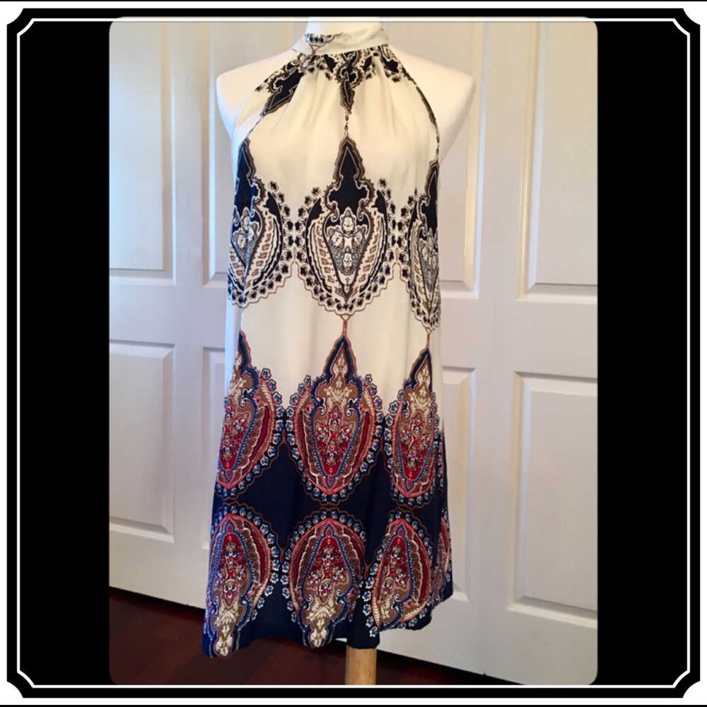 ✖️SOLD Boho Halter Mini Dress 🌻Small Medium Beach - Picture 1 of 6