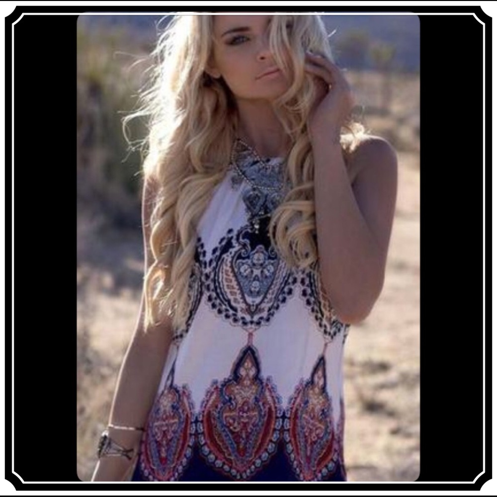 ✖️SOLD Boho Halter Mini Dress 🌻Small Medium Beach - Picture 6 of 6